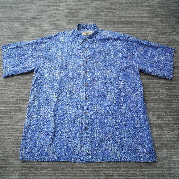 Johari West Shirt Men Blue Green Casual Button Up Short Sleeve Lot Of 2 3XLT - Picture 2 of 11